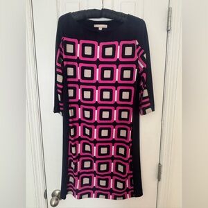 Banana Republic Long Sleeve Dress - Pink and Black Geometric